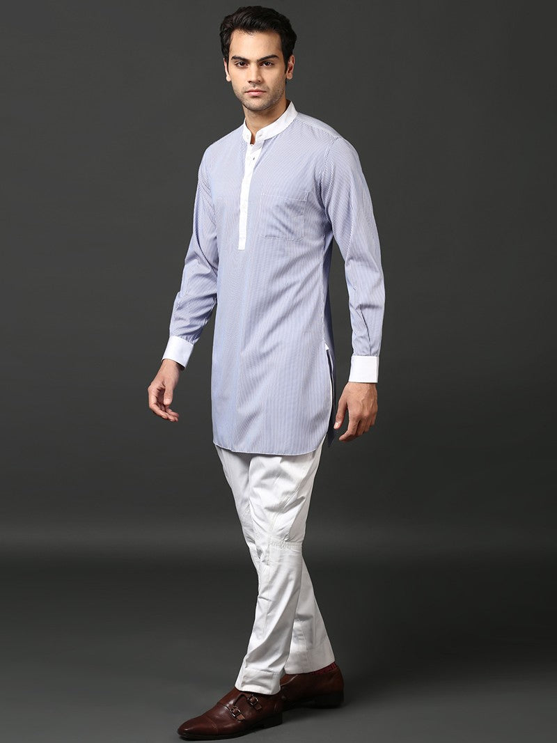 BLUE STRIPED SHORT KURTA