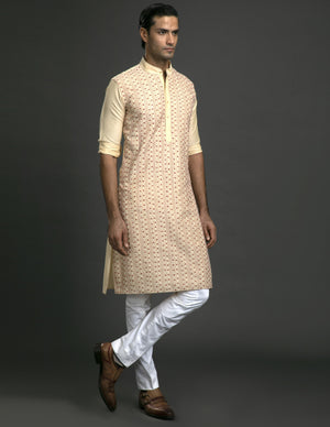 GOLD BEIGE SILK KURTA