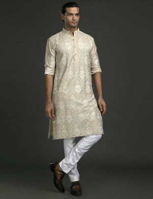 OFF WHITE MONGA SILK KURTA
